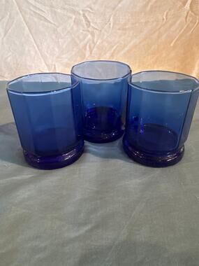 Vtg Anchor Hocking Essex Cobalt Blue Double Old Fashioned Rocks Glasses Set of 3